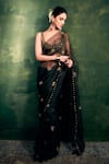 Itrh_Black Organza Embellished Pitta Scoop Neck Saree With Blouse _at_Aza_Fashions