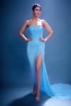 Shop_Itrh_Blue Net Embellished Crystal Straight Neck Ocean Trail Gown _at_Aza_Fashions