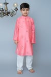 Buy_Mi Dulce An'ya_Coral 100% Organic Cotton Embroidered Mirror Kurta With Pant _at_Aza_Fashions