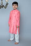 Shop_Mi Dulce An'ya_Coral 100% Organic Cotton Embroidered Mirror Kurta With Pant _Online_at_Aza_Fashions