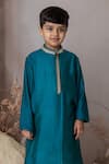 Mi Dulce An'ya_Green 100% Organic Cotton Embroidered Handwoven Kurta With Pant _Online_at_Aza_Fashions