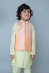 Buy_Mi Dulce An'ya_Peach 100% Organic Cotton Embroidered Mirror Nehru Jacket Set _Online_at_Aza_Fashions