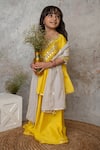 Buy_Mi Dulce An'ya_Yellow 100% Organic Cotton Embroidered Mirror Peplum Sharara Set _at_Aza_Fashions