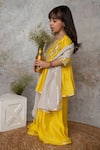 Mi Dulce An'ya_Yellow 100% Organic Cotton Embroidered Mirror Peplum Sharara Set _Online_at_Aza_Fashions