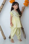 Mi Dulce An'ya_Yellow 100% Organic Cotton Embroidered Mirror Peplum Top With Dhoti Pant _Online_at_Aza_Fashions