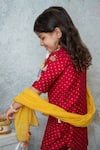 Mi Dulce An'ya_Red 100% Organic Cotton Embroidered Mirror Yoke Kurta Pant Set _at_Aza_Fashions