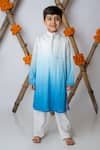 Buy_Mi Dulce An'ya_Blue 100% Organic Cotton Geometric Ombre Handwoven Kurta With Pant _at_Aza_Fashions