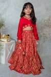 Buy_Mi Dulce An'ya_Red 100% Organic Cotton Embroidered Zari Leaf Handprinted Tiered Lehenga Set _at_Aza_Fashions