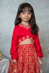 Mi Dulce An'ya_Red 100% Organic Cotton Embroidered Zari Leaf Handprinted Tiered Lehenga Set _Online_at_Aza_Fashions