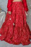 Buy_Mi Dulce An'ya_Red 100% Organic Cotton Embroidered Zari Leaf Handprinted Tiered Lehenga Set _Online_at_Aza_Fashions