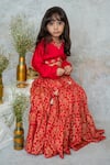 Mi Dulce An'ya_Red 100% Organic Cotton Embroidered Zari Leaf Handprinted Tiered Lehenga Set _at_Aza_Fashions