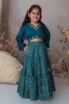 Buy_Mi Dulce An'ya_Green 100% Organic Cotton Embroidered Handprinted Leaf Motif Tiered Lehenga Set _at_Aza_Fashions