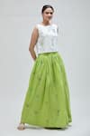 Shop_Ibai_Green Handwoven Jamdani Printed Checkered Barbet Layered Skirt _at_Aza_Fashions