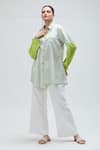 Buy_Ibai_Green Handwoven Muslin Striped Collar Barbet Shirt _at_Aza_Fashions