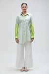 Ibai_Green Handwoven Muslin Striped Collar Barbet Shirt _Online_at_Aza_Fashions