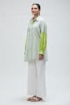 Buy_Ibai_Green Handwoven Muslin Striped Collar Barbet Shirt _Online_at_Aza_Fashions