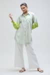 Shop_Ibai_Green Handwoven Muslin Striped Collar Barbet Shirt _Online_at_Aza_Fashions