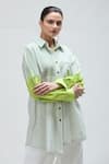 Ibai_Green Handwoven Muslin Striped Collar Barbet Shirt _at_Aza_Fashions