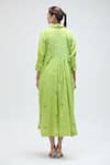 Shop_Ibai_Green Handwoven Jamdani Muslin Bird Motifs Collar Barbet Smocked Dress _at_Aza_Fashions