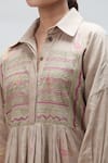 Ibai_Beige Handwoven Jamdani Muslin Carolina Embroidered Gathered Dress With Inner _at_Aza_Fashions