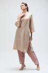 Buy_Ibai_Beige Handwoven Jamdani Muslin Peacock V Neck Carolina Kurta _at_Aza_Fashions