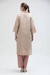 Shop_Ibai_Beige Handwoven Jamdani Muslin Peacock V Neck Carolina Kurta _at_Aza_Fashions