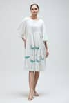 Buy_Ibai_White Handwoven Pure Cotton Handblock Print Peacock Boat Dove Flared Dress _at_Aza_Fashions