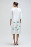 Shop_Ibai_White Handwoven Pure Cotton Handblock Print Peacock Boat Dove Flared Dress _at_Aza_Fashions