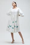 Buy_Ibai_White Handwoven Pure Cotton Handblock Print Peacock Boat Dove Flared Dress _Online_at_Aza_Fashions