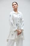 Ibai_White Handwoven Pure Cotton Embroidered Thread Collar Pelican Shirt _at_Aza_Fashions