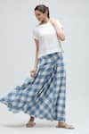 Buy_Ibai_Blue Handwoven Muslin Checkered Jay Long Skirt _at_Aza_Fashions