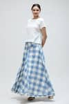 Shop_Ibai_Blue Handwoven Muslin Checkered Jay Long Skirt _at_Aza_Fashions