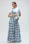 Buy_Ibai_Blue Handwoven Muslin Checkered Open Neck Jay Waistcoat _at_Aza_Fashions