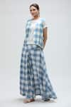 Ibai_Blue Handwoven Muslin Checkered Open Neck Jay Waistcoat _Online_at_Aza_Fashions