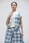 Buy_Ibai_Blue Handwoven Muslin Checkered Open Neck Jay Waistcoat _Online_at_Aza_Fashions