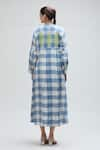 Shop_Ibai_Blue Handwoven Muslin Checkered Mandarin Collar Midi Dress _at_Aza_Fashions