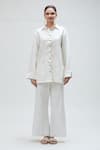 Ibai_White Handwoven Linen Embroidered Dori Collar Gul Shirt _at_Aza_Fashions