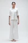 Ibai_White Handwoven Pure Cotton Embroidered Thread Collar Pelican Shirt _at_Aza_Fashions