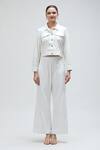 Ibai_White Handwoven Pure Cotton Embroidered Thread Collar Pelican Bomber Jacket _at_Aza_Fashions