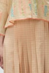 Ibai_Peach Handwoven Jamdani Muslin Checkered Love Bird Long Skirt _Online_at_Aza_Fashions