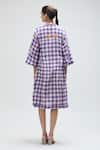 Shop_Ibai_Purple Handwoven Muslin Checkered Band Collar Martin Dress _at_Aza_Fashions