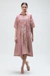 Buy_Ibai_Beige Handwoven Muslin Checkered Collar Sparrow Dress With Inner _at_Aza_Fashions