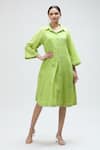 Buy_Ibai_Green Handwoven Jamdani Muslin Embroidered Thread Parrot Dress With Inner _at_Aza_Fashions