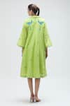 Shop_Ibai_Green Handwoven Jamdani Muslin Embroidered Thread Parrot Dress With Inner _at_Aza_Fashions