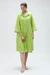 Buy_Ibai_Green Handwoven Jamdani Muslin Embroidered Thread Parrot Dress With Inner _Online_at_Aza_Fashions