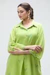 Shop_Ibai_Green Handwoven Jamdani Muslin Embroidered Thread Parrot Dress With Inner _Online_at_Aza_Fashions