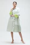 Buy_Ibai_Green Handwoven Muslin Striped Collar Bulbul Dress With Inner _at_Aza_Fashions