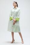 Buy_Ibai_Green Handwoven Muslin Striped Collar Bulbul Dress With Inner _Online_at_Aza_Fashions