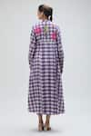 Shop_Ibai_Purple Handwoven Muslin Checks Band Collar Martin Pattern Dress _at_Aza_Fashions