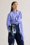 Mellowdrama_Blue 100% Cotton Striped Collar Neck Big Bow Embellished Shirt _Online_at_Aza_Fashions